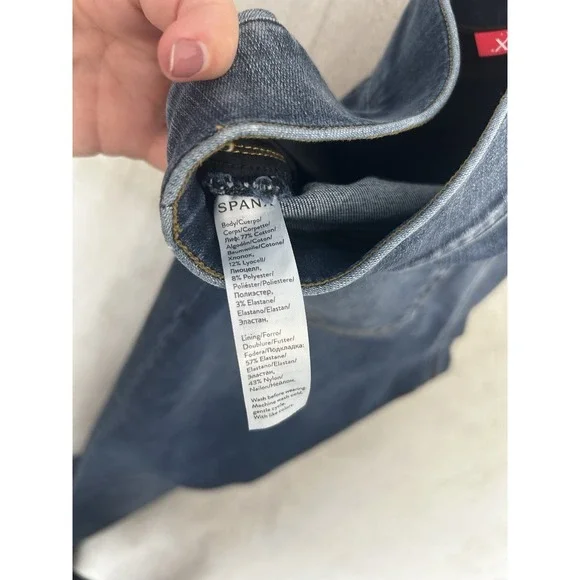 Spanx Jean-ish Ankle Leggings Dark Wash Distressed Raw Hem Skinny Jeans Small - Picture 8 of 9